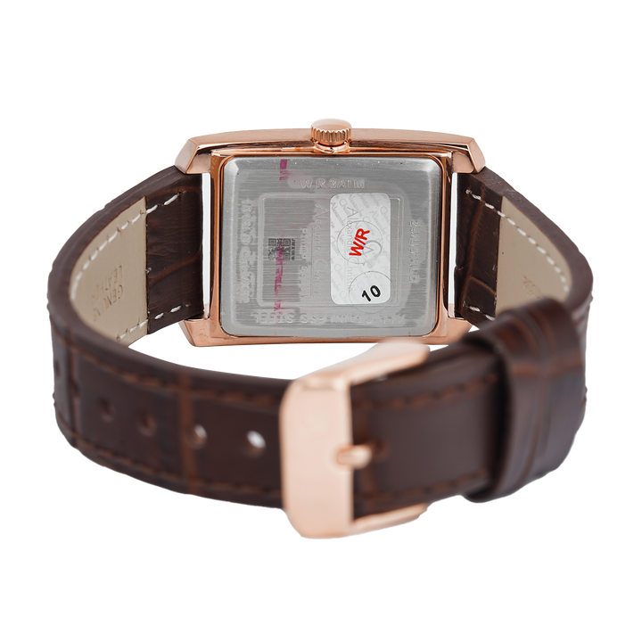 Jam Tangan Alexandre Christie Primo Steel AC 1019 LDLRGSL Women Silver Dial Brown Leather Strap