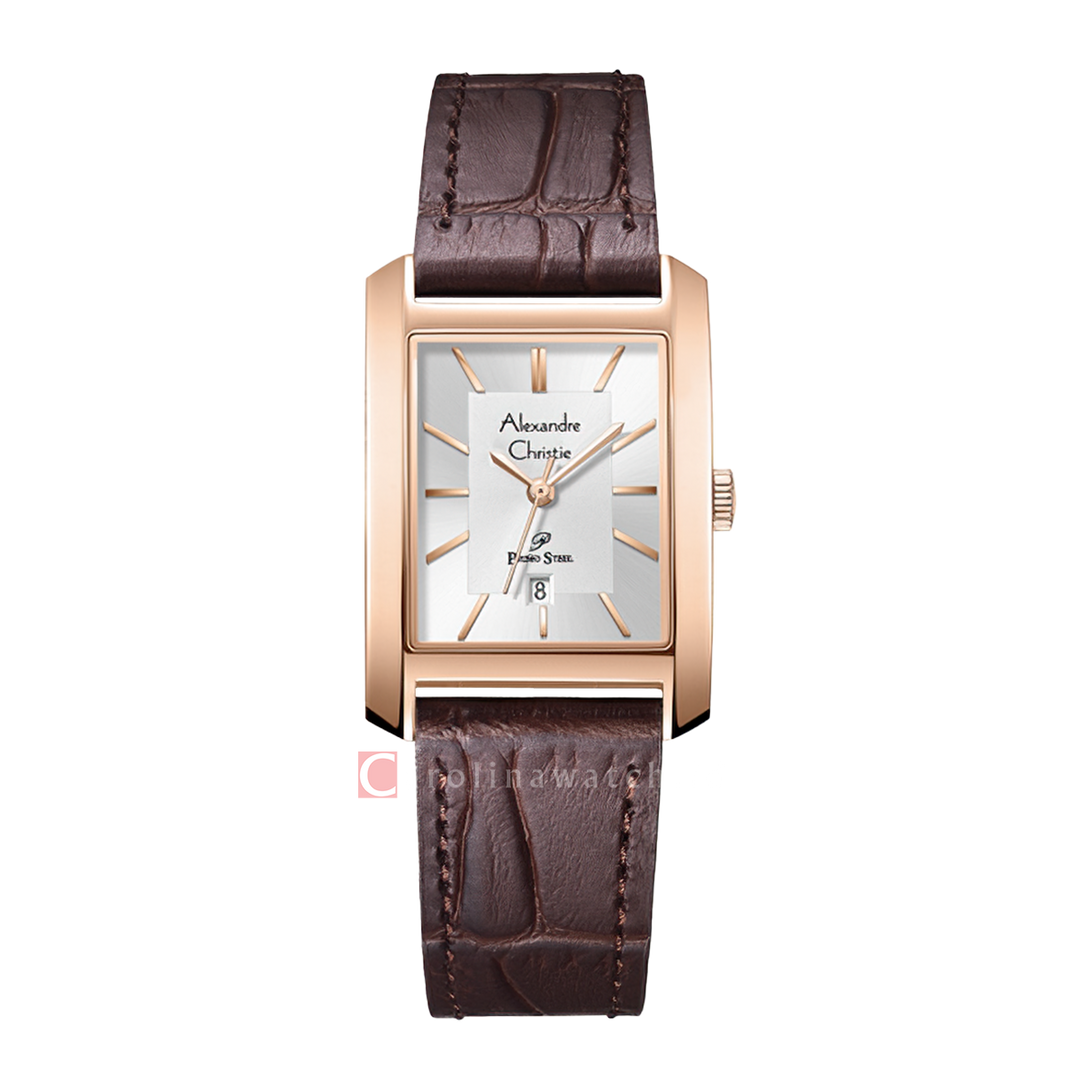 Jam Tangan Alexandre Christie Primo Steel AC 1019 LDLRGSL Women Silver Dial Brown Leather Strap