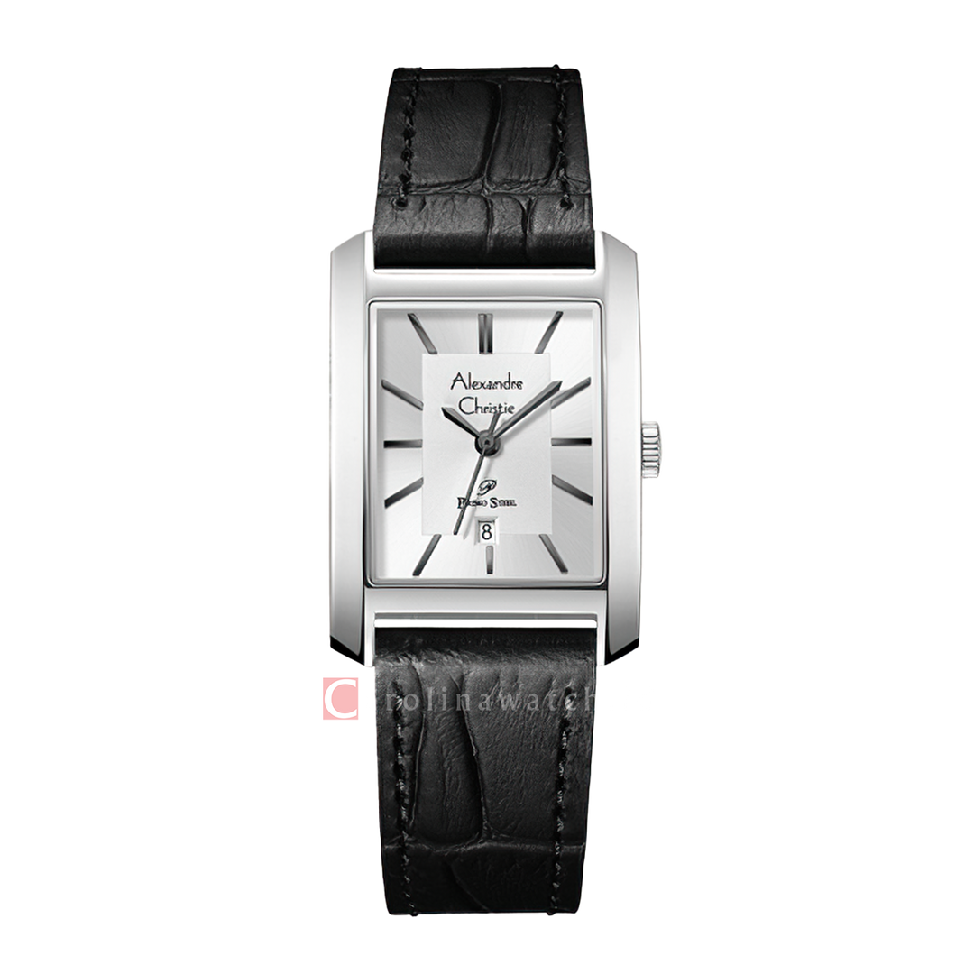 Jam Tangan Alexandre Christie Primo Steel AC 1019 LDLSSSLBA Women Silver Dial Black Leather Strap