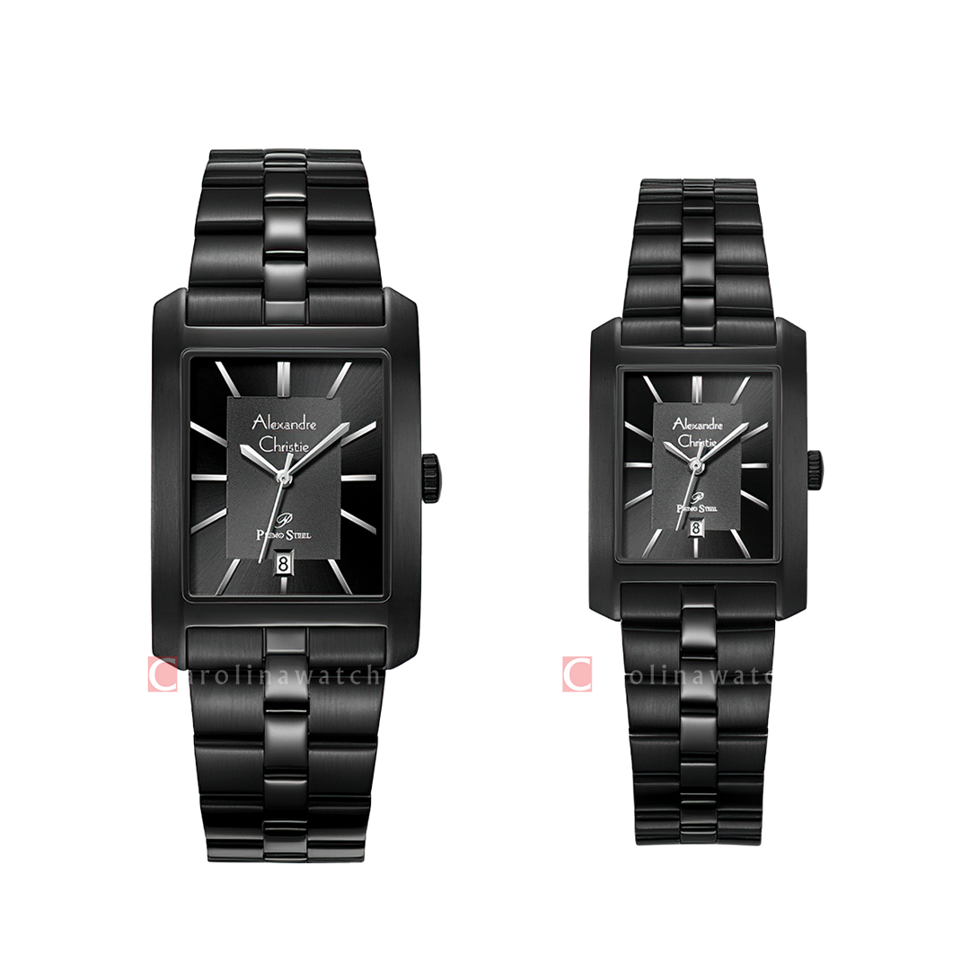 Jam Tangan Couple Alexandre Christie Primo Steel AC 1019 M/LDBIPBA Black Dial Black Stainless Steel Strap