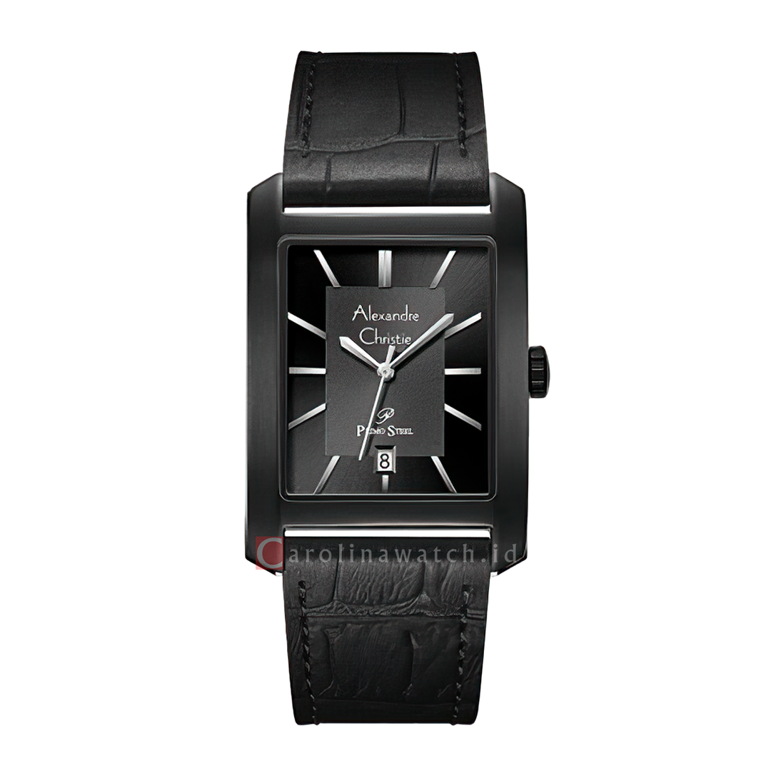 Jam Tangan Alexandre Christie Primo Steel AC 1019 MDLIPBA Men Black Dial Black Leather Strap