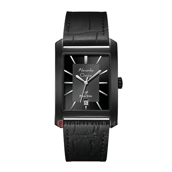Jam Tangan Alexandre Christie Primo Steel AC 1019 MDLIPBA Men Black Dial Black Leather Strap