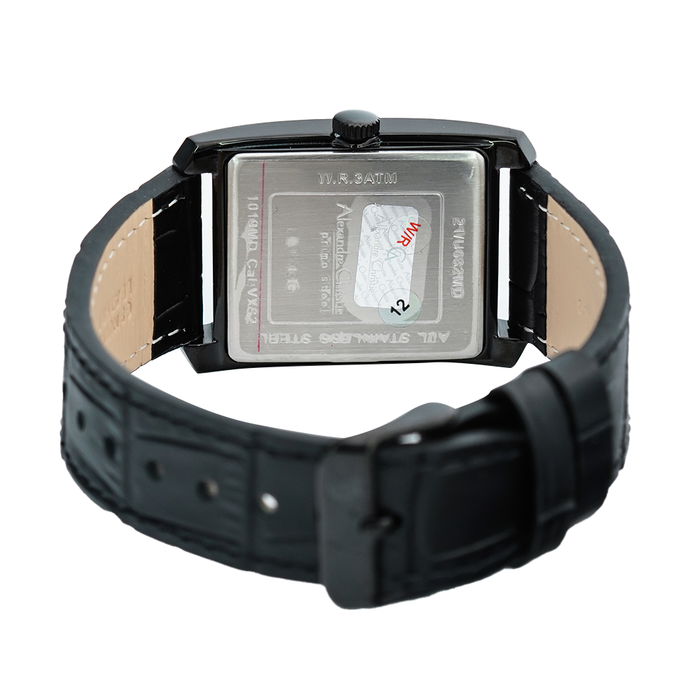 Jam Tangan Alexandre Christie Primo Steel AC 1019 MDLIPBA Men Black Dial Black Leather Strap