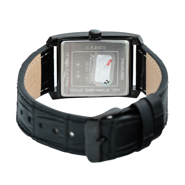 Jam Tangan Alexandre Christie Primo Steel AC 1019 MDLIPBA Men Black Dial Black Leather Strap