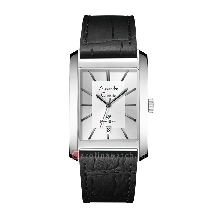 Jam Tangan Alexandre Christie Primo Steel AC 1019 MDLSSSLBA Men Silver Dial Black Leather Strap