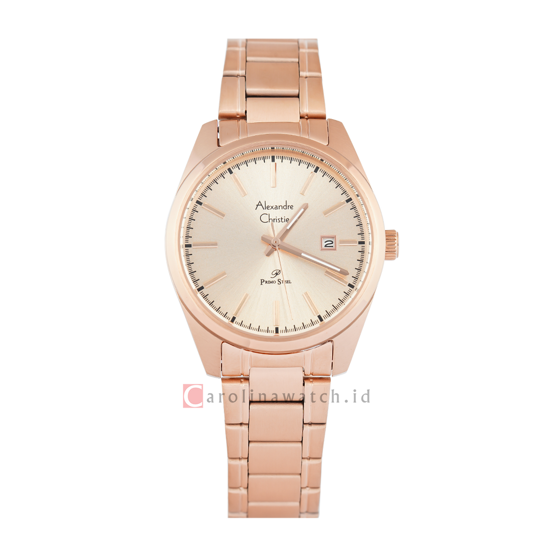 Jam Tangan Alexandre Christie Primo Steel AC 1025 LDBRGLN Women Rose Gold Dial Rose Gold Stainless Steel Strap