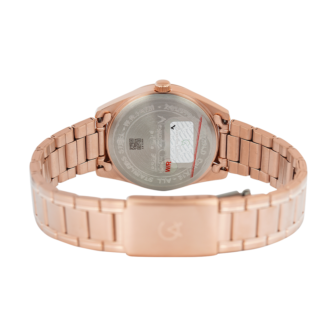 Jam Tangan Alexandre Christie Primo Steel AC 1025 LDBRGLN Women Rose Gold Dial Rose Gold Stainless Steel Strap