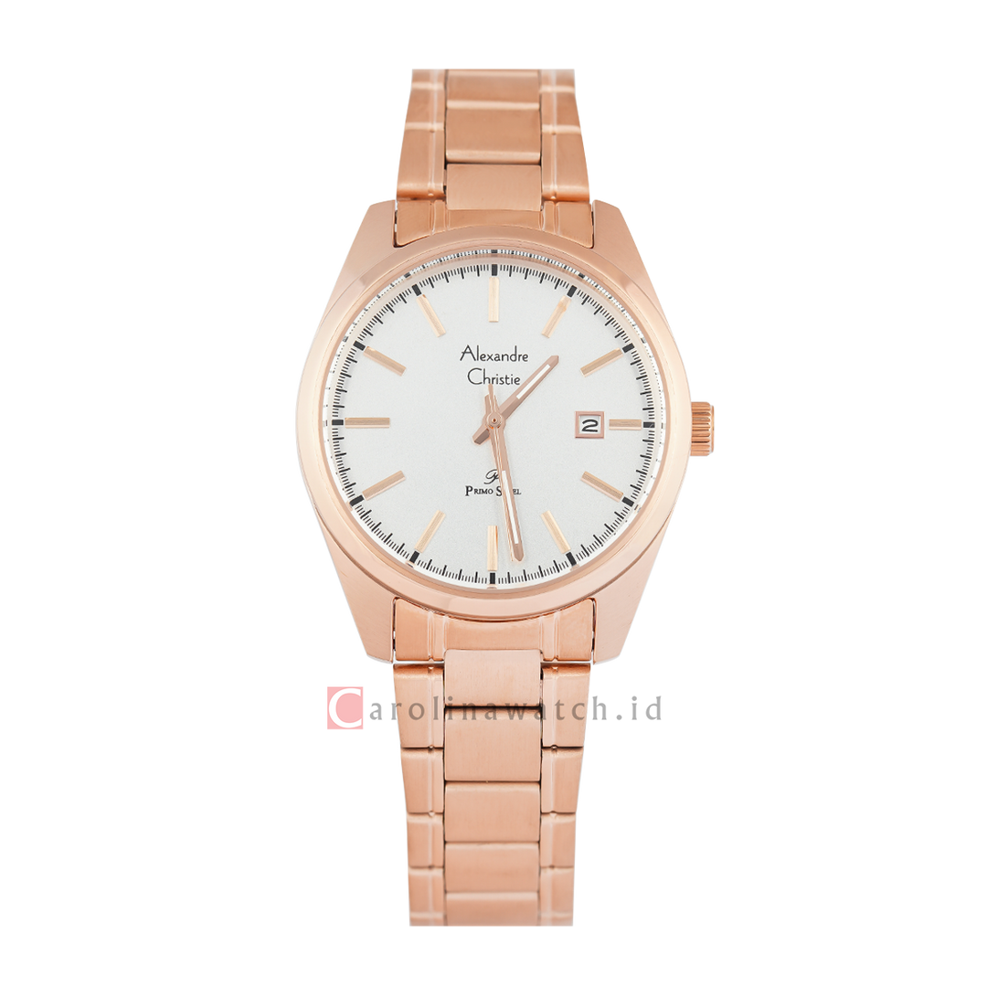 Jam Tangan Alexandre Christie Primo Steel AC 1025 LDBRGSL Women White Dial Rose Gold Stainless Steel Strap