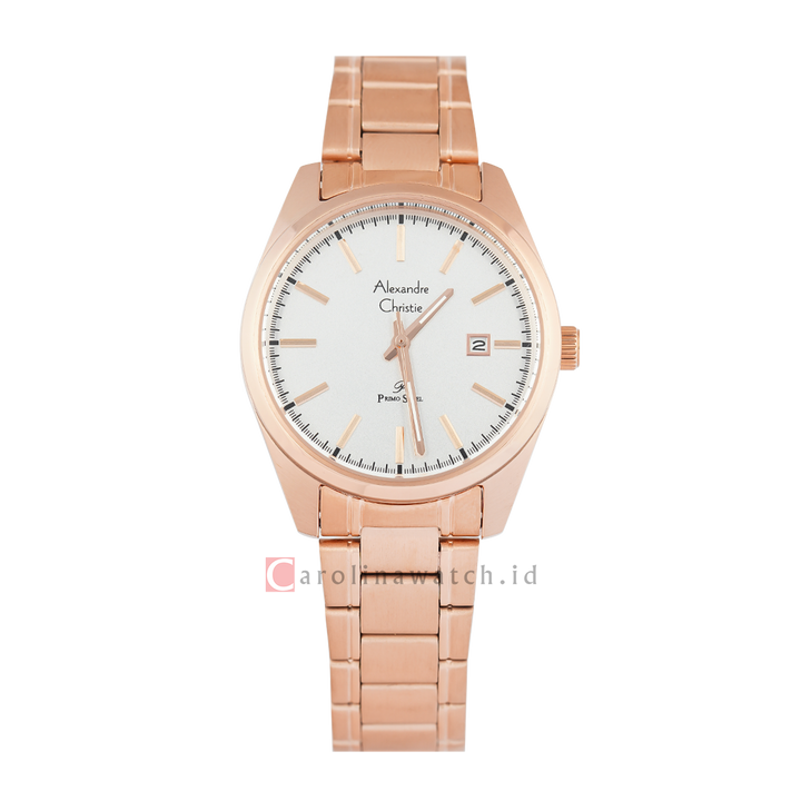 Jam Tangan Alexandre Christie Primo Steel AC 1025 LDBRGSL Women White Dial Rose Gold Stainless Steel Strap