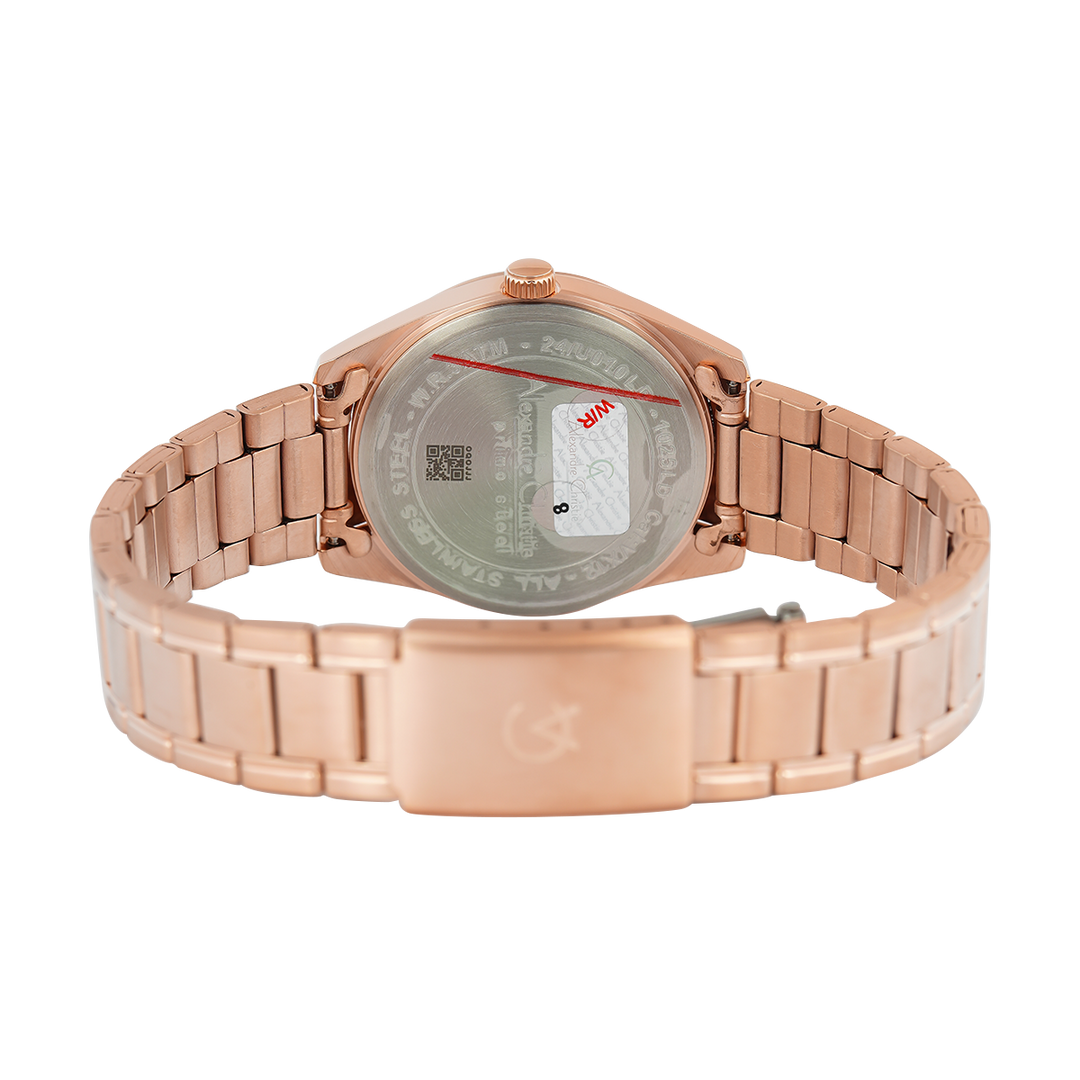 Jam Tangan Alexandre Christie Primo Steel AC 1025 LDBRGSL Women White Dial Rose Gold Stainless Steel Strap