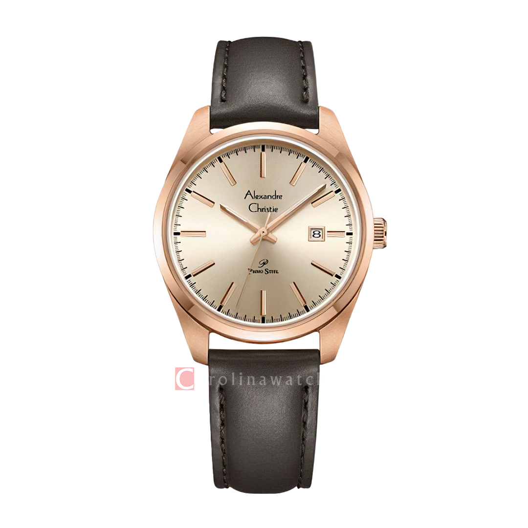 Jam Tangan Alexandre Christie Primo Steel AC 1025 LDLRGLNBO Women Gold Dial Brown Leather Strap