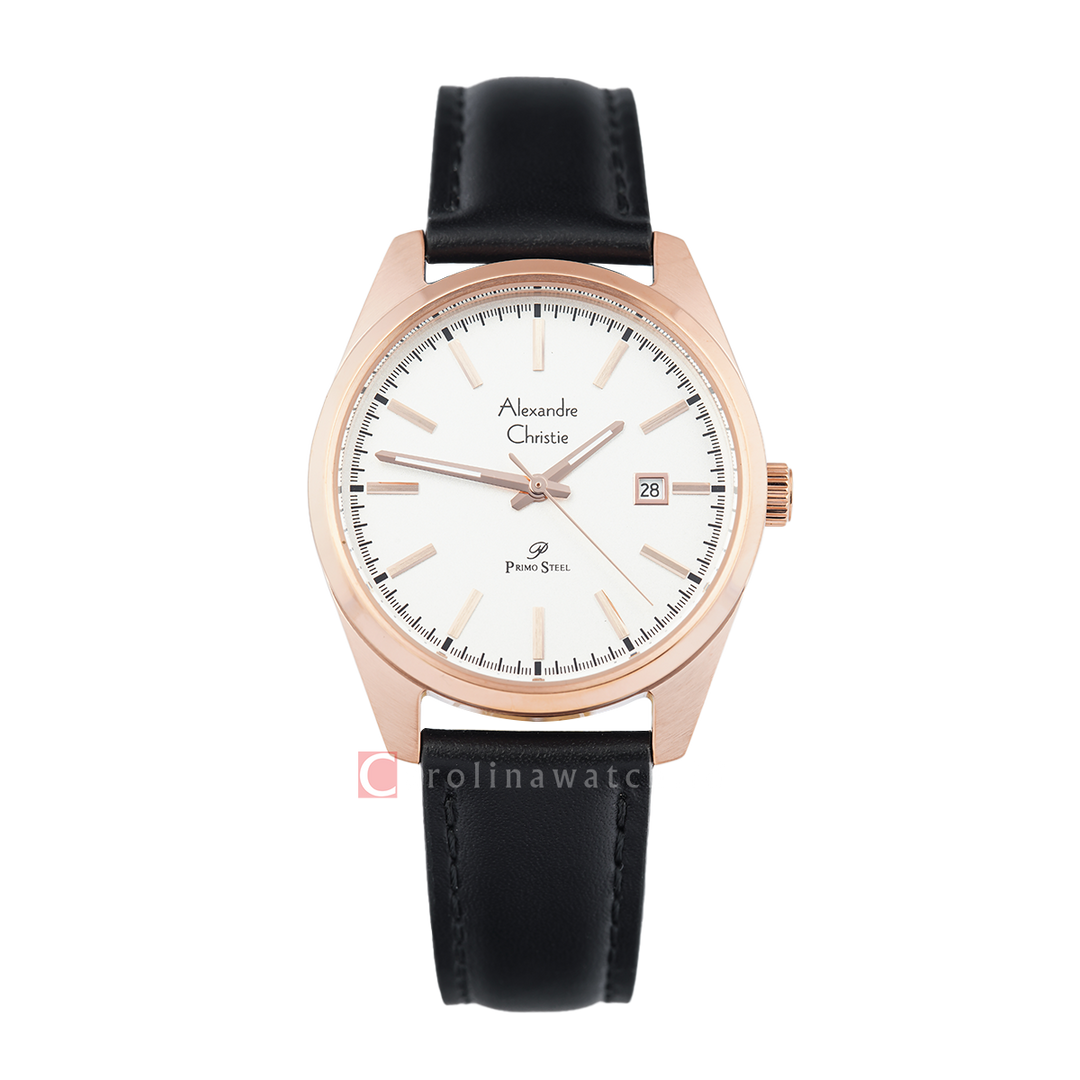 Jam Tangan Alexandre Christie Primo Steel AC 1025 LDLRGSL Women White Dial Brown Leather Strap