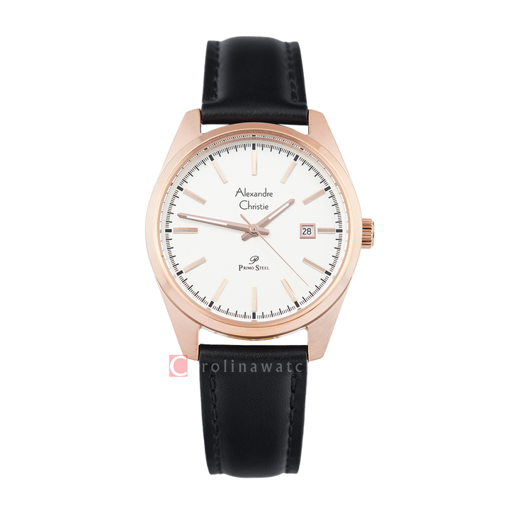 Jam Tangan Alexandre Christie Primo Steel AC 1025 LDLRGSL Women White Dial Brown Leather Strap