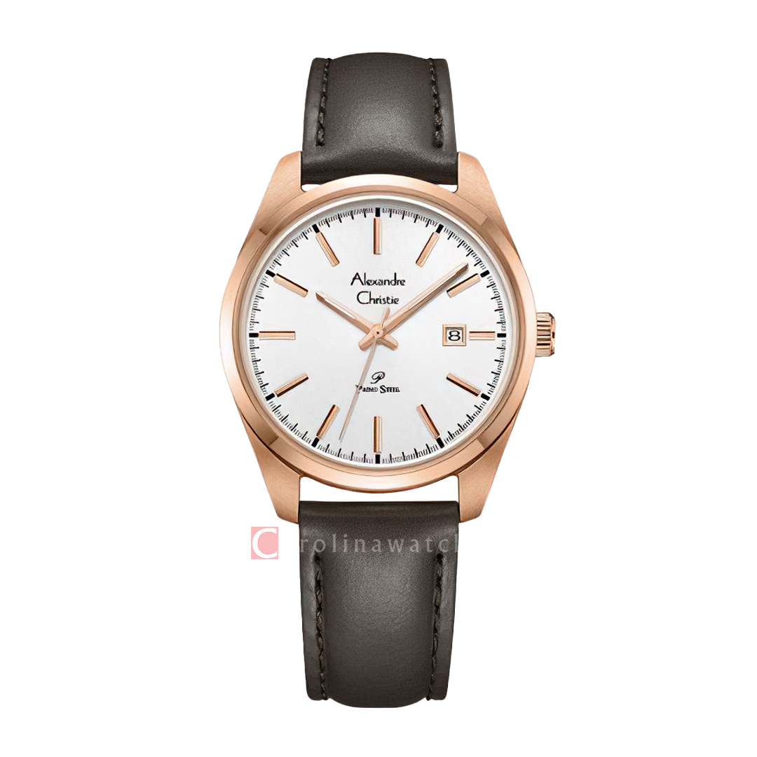 Jam Tangan Alexandre Christie Primo Steel AC 1025 LDLRGSLBO Women Silver Dial Brown Leather Strap