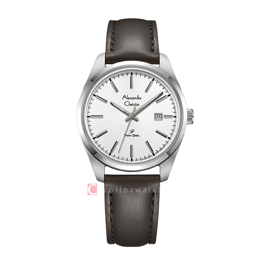 Jam Tangan Alexandre Christie Primo Steel AC 1025 LDLSSSLBO Women White Dial Brown Leather Strap