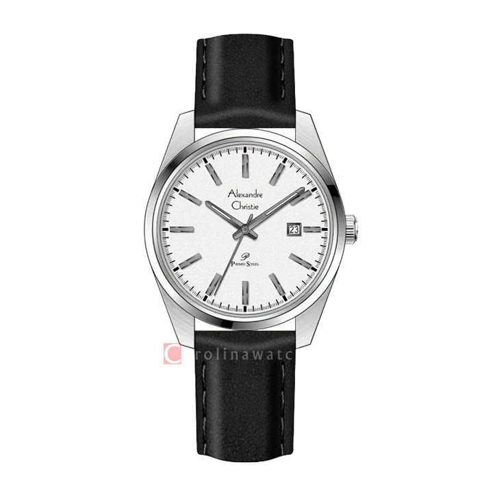 Jam Tangan Alexandre Christie Primo Steel AC 1025 LDLSSSL Women White Dial Black Leather Strap