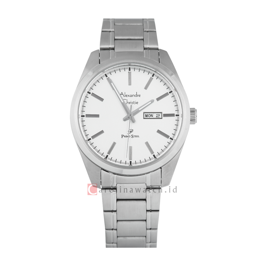 Jam Tangan Alexandre Christie Primo Steel AC 1025 MEBSSSLBA Men White Dial Stainless Steel Strap