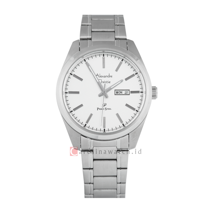 Jam Tangan Alexandre Christie Primo Steel AC 1025 MEBSSSLBA Men White Dial Stainless Steel Strap