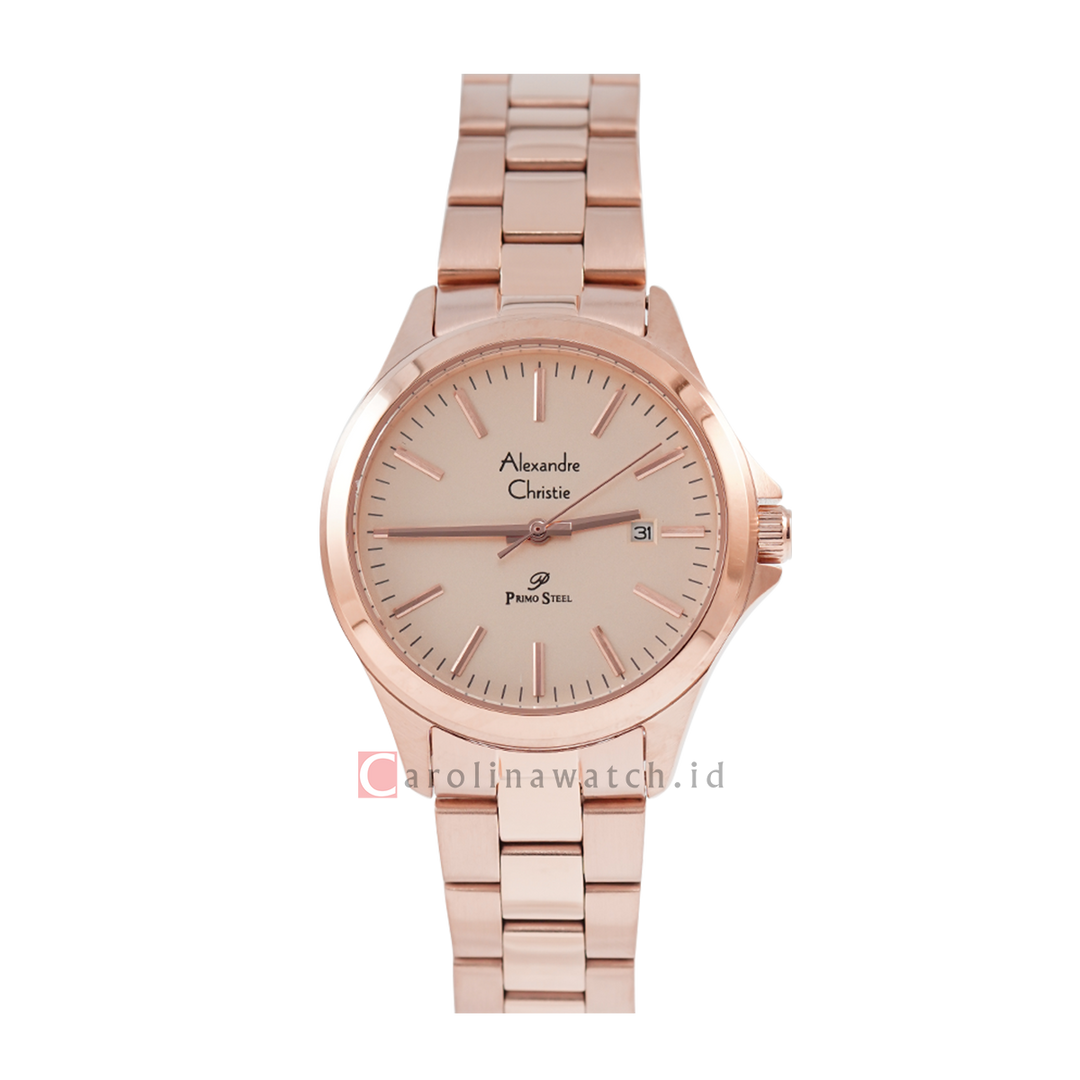 Jam Tangan Alexandre Christie Primo Steel AC 1026 LDBRGLN Women Rose Gold Dial Rose Gold Stainless Steel Strap