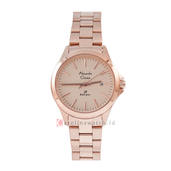 Jam Tangan Alexandre Christie Primo Steel AC 1026 LDBRGLN Women Rose Gold Dial Rose Gold Stainless Steel Strap