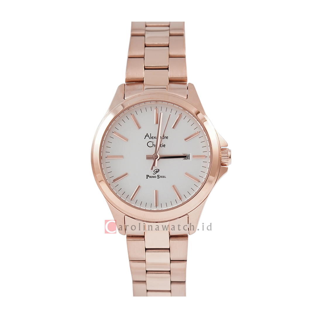 Jam Tangan Alexandre Christie Primo Steel AC 1026 LDBRGSL Women Silver Dial Rose Gold Stainless Steel Strap