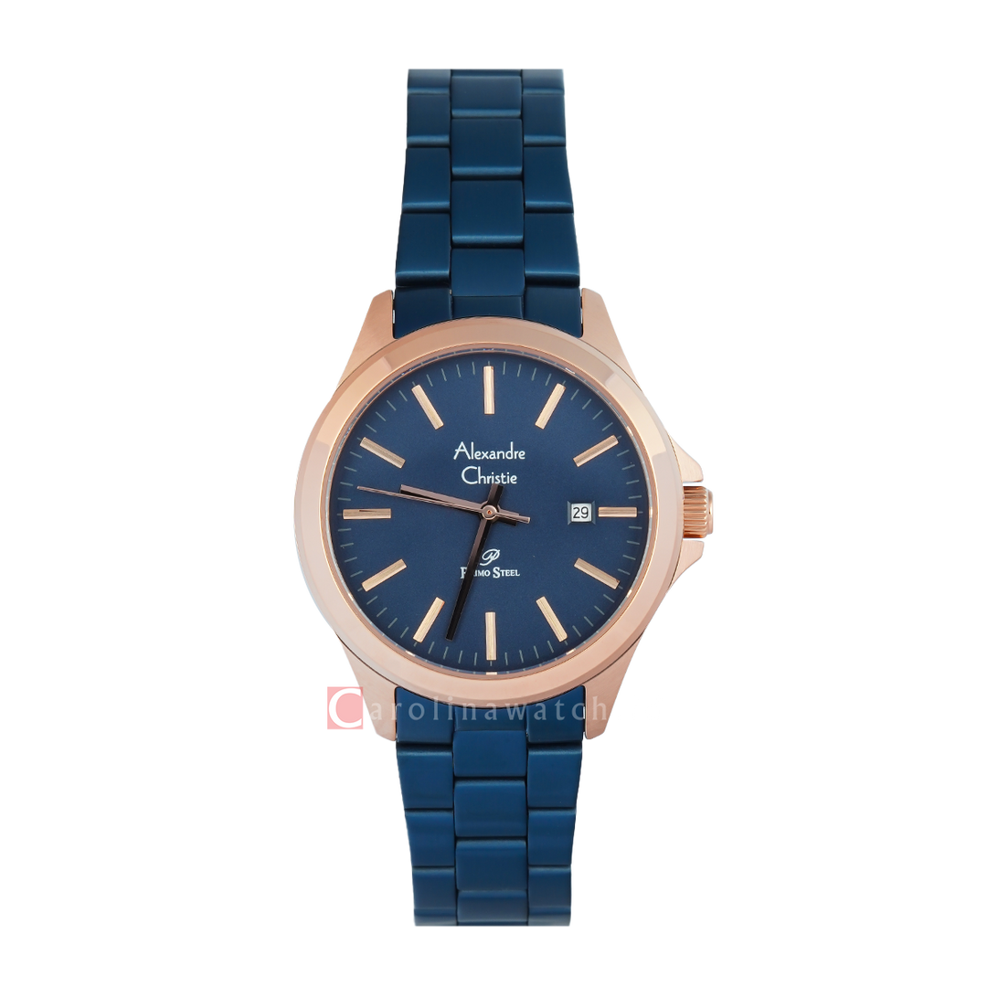 Jam Tangan Alexandre Christie Primo Steel AC 1026 LDBURBU Women Blue Dial Blue Stainless Steel Strap