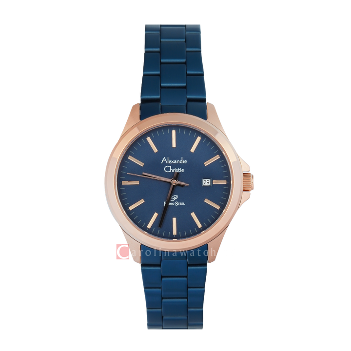 Jam Tangan Alexandre Christie Primo Steel AC 1026 LDBURBU Women Blue Dial Blue Stainless Steel Strap