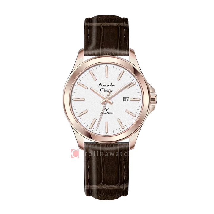 Jam Tangan Alexandre Christie AC 1026 LDLRGSL Women Silver Dial Brown Leather Strap