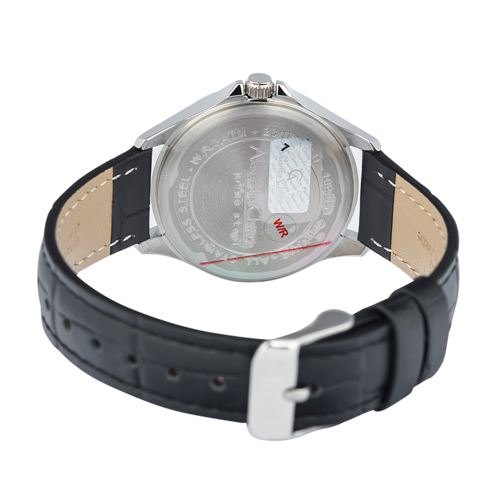 Jam Tangan Alexandre Christie Primo Steel AC 1026 LDLSSSL Women Silver Dial Black Leather Strap