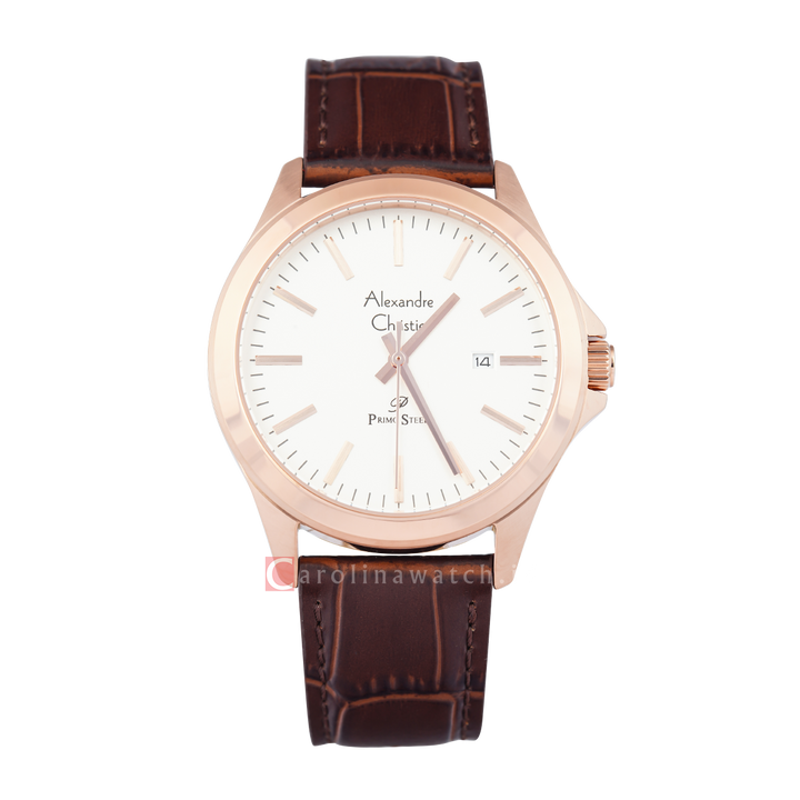 Jam Tangan Alexandre Christie Primo Steel AC 1026 MDLRGSL Men Silver Dial Brown Leather Strap