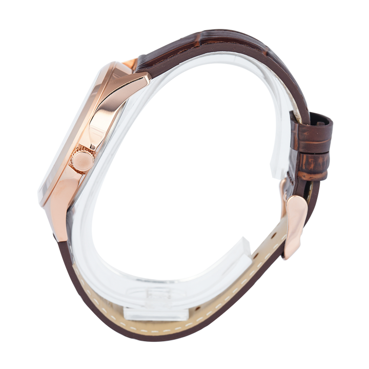 Jam Tangan Alexandre Christie Primo Steel AC 1026 MDLRGSL Men Silver Dial Brown Leather Strap