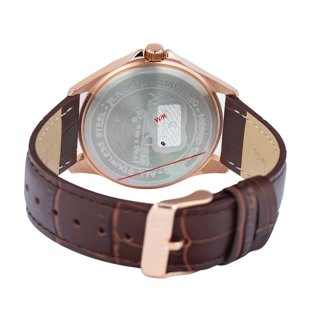 Jam Tangan Alexandre Christie Primo Steel AC 1026 MDLRGSL Men Silver Dial Brown Leather Strap