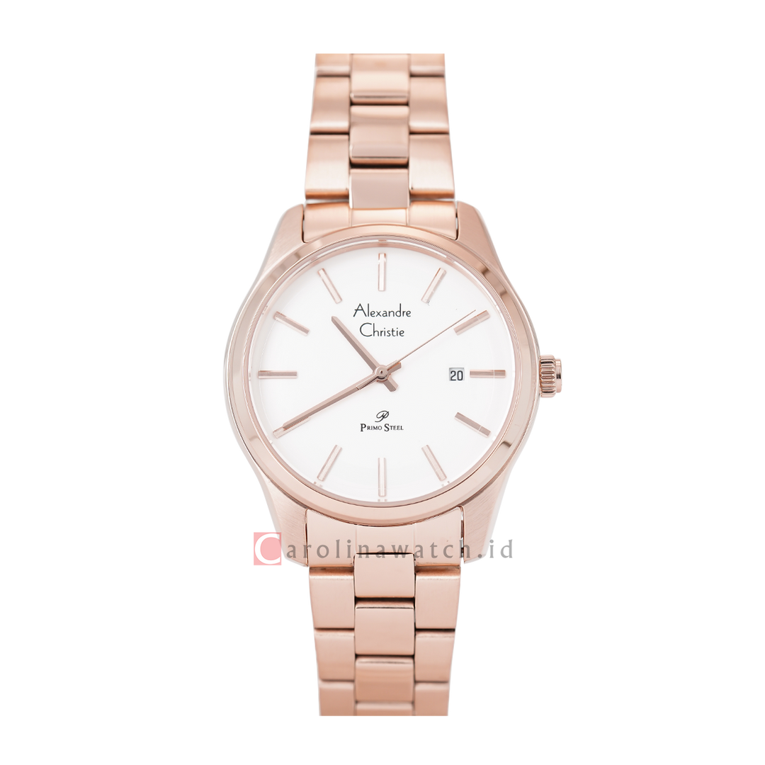 Jam Tangan Alexandre Christie Primo Steel AC 1027 LDBRGSL Women Silver Dial Rose Gold Stainless Steel Strap