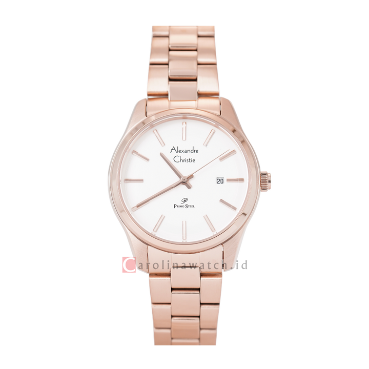 Jam Tangan Alexandre Christie Primo Steel AC 1027 LDBRGSL Women Silver Dial Rose Gold Stainless Steel Strap