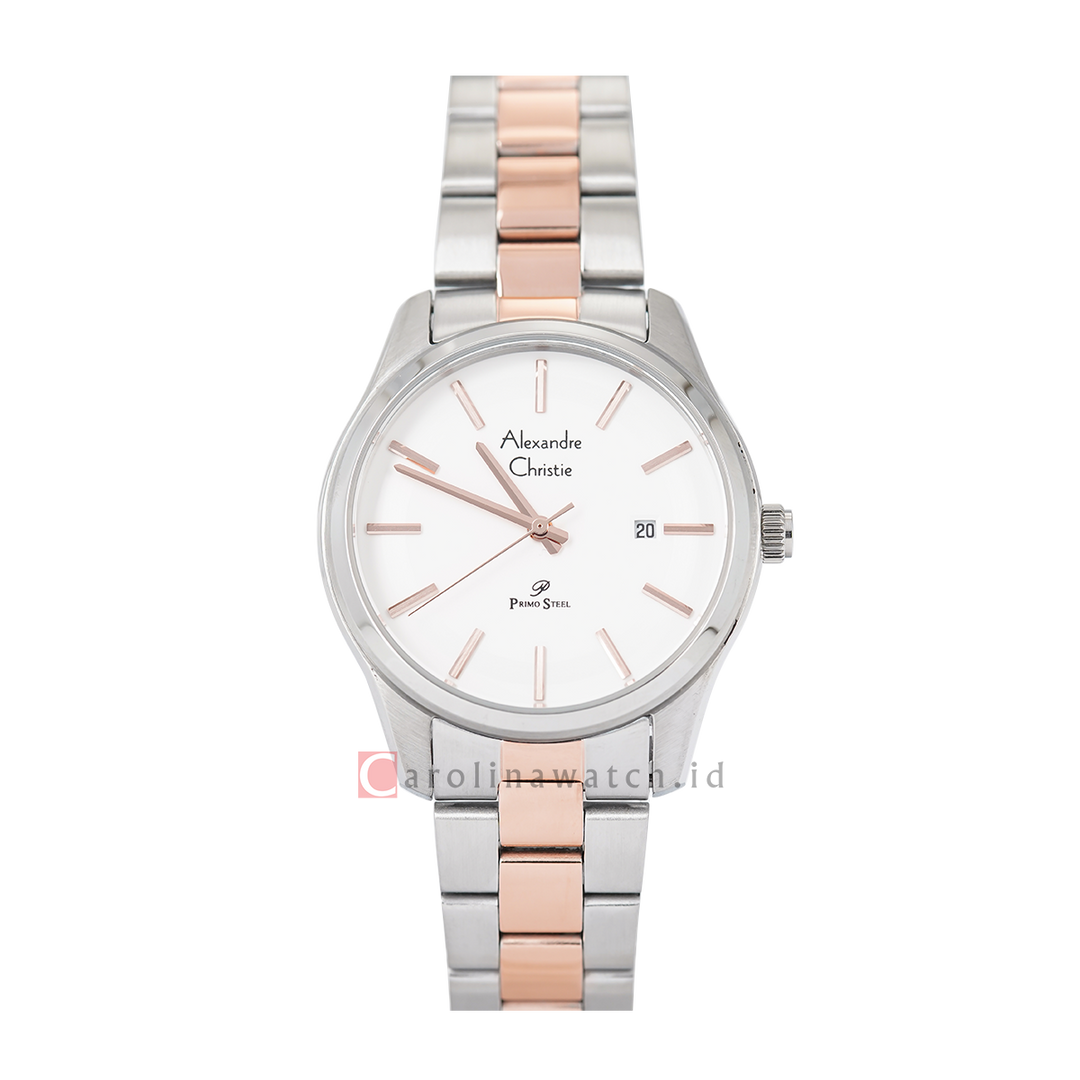 Jam Tangan Alexandre Christie Primo Steel AC 1027 LDBTRSL Women Silver Dial Dual Tone Stainless Steel Strap