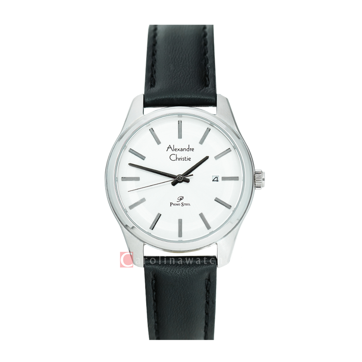 Jam Tangan Alexandre Christie Primo Steel AC 1027 LDLSSSLBA Women Silver Dial Black Leather Strap