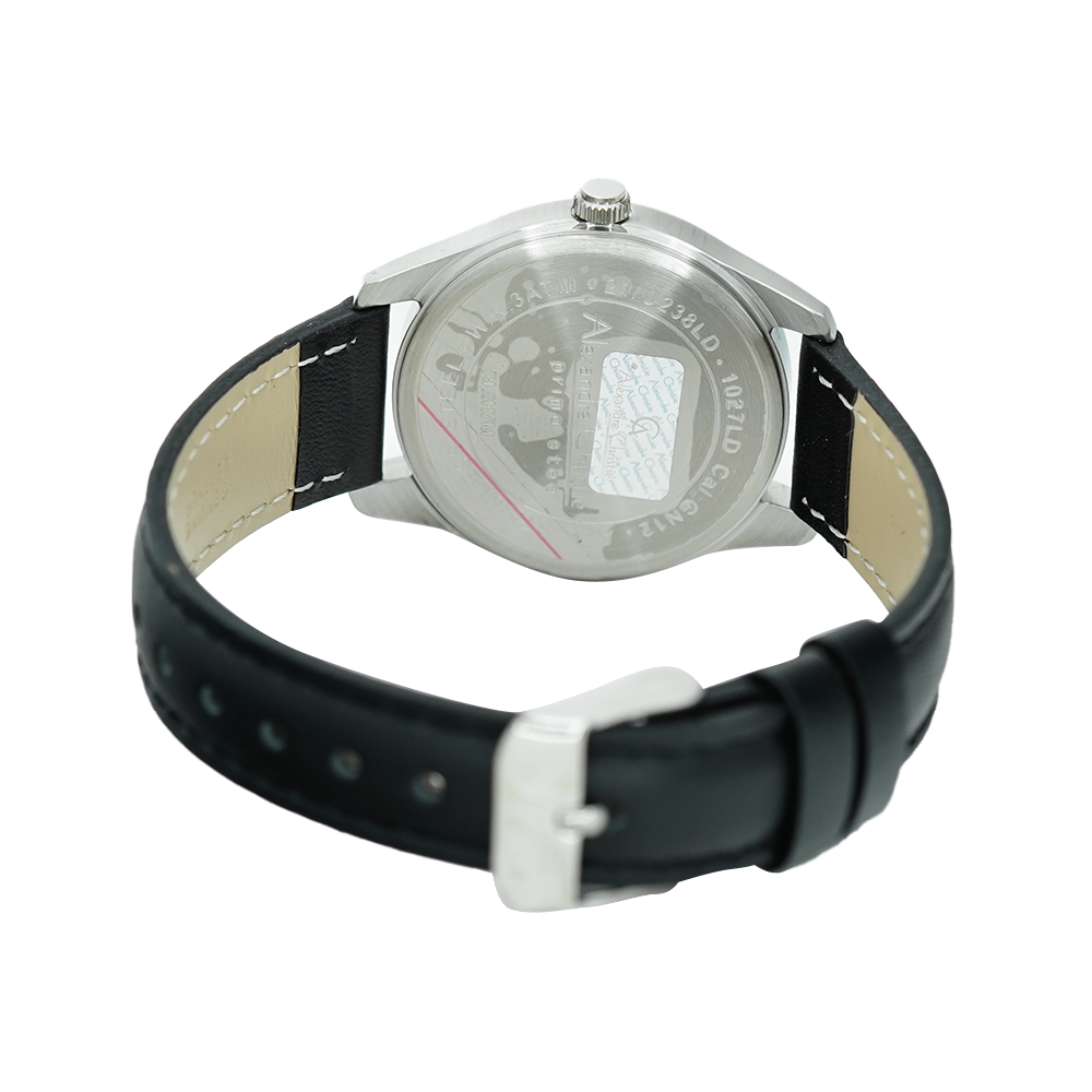 Jam Tangan Alexandre Christie Primo Steel AC 1027 LDLSSSLBA Women Silver Dial Black Leather Strap