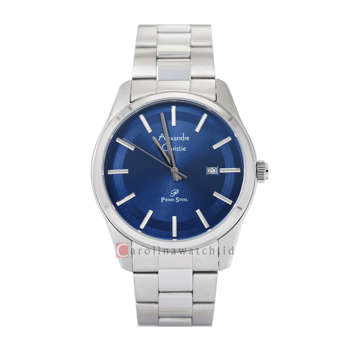 Jam Tangan Alexandre Christie Primo Steel AC 1027 MDBSSBU Men Blue Dial Stainless Steel Strap