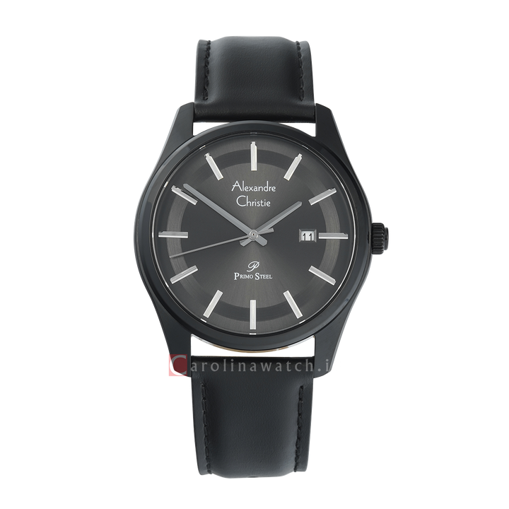 Jam Tangan Alexandre Christie Primo Steel AC 1027 MDLIPBA Men Black Dial Black Leather Strap