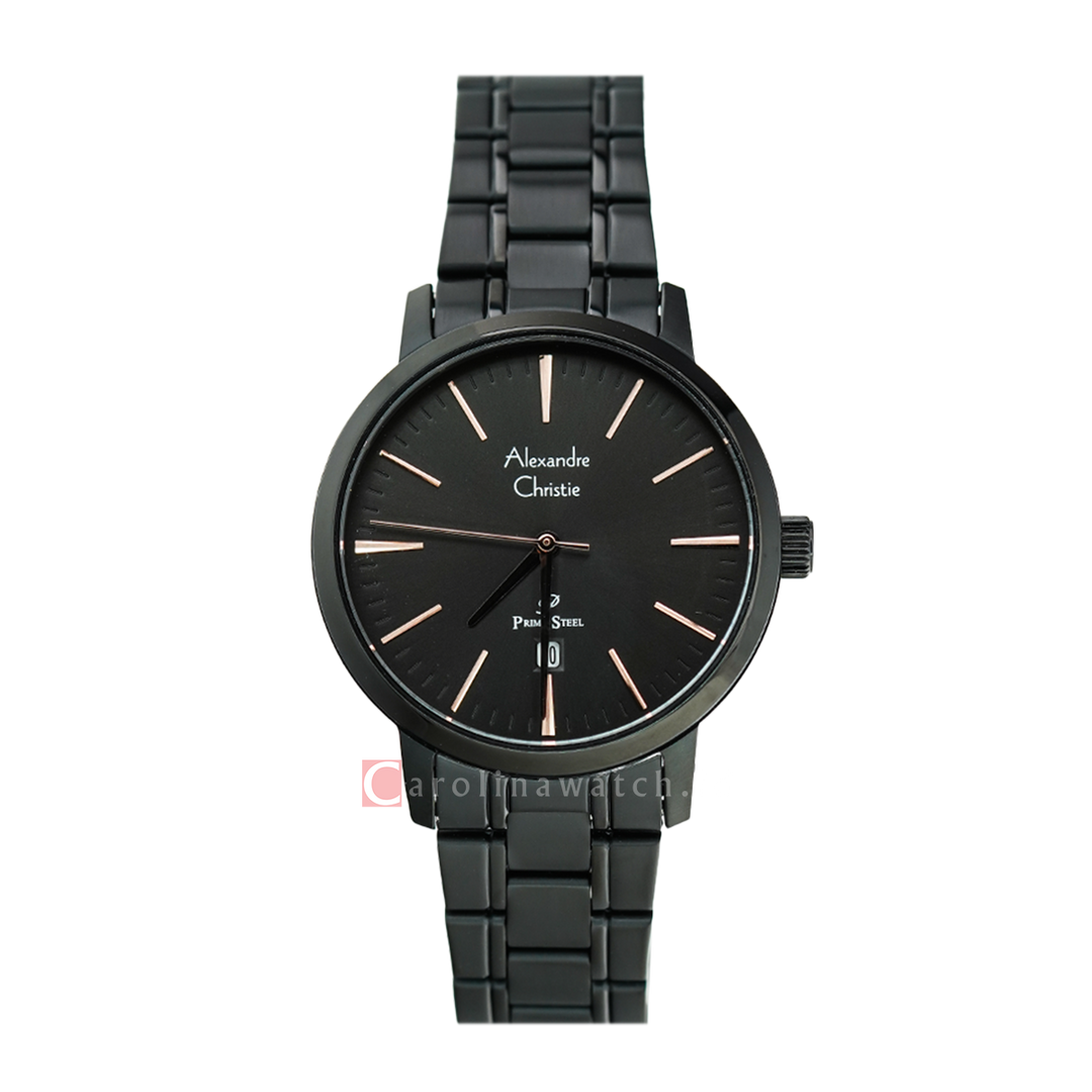 Jam Tangan Alexandre Christie Primo Steel AC 1028 LDBIPBARG Women Black Dial Black Stainless Steel Strap