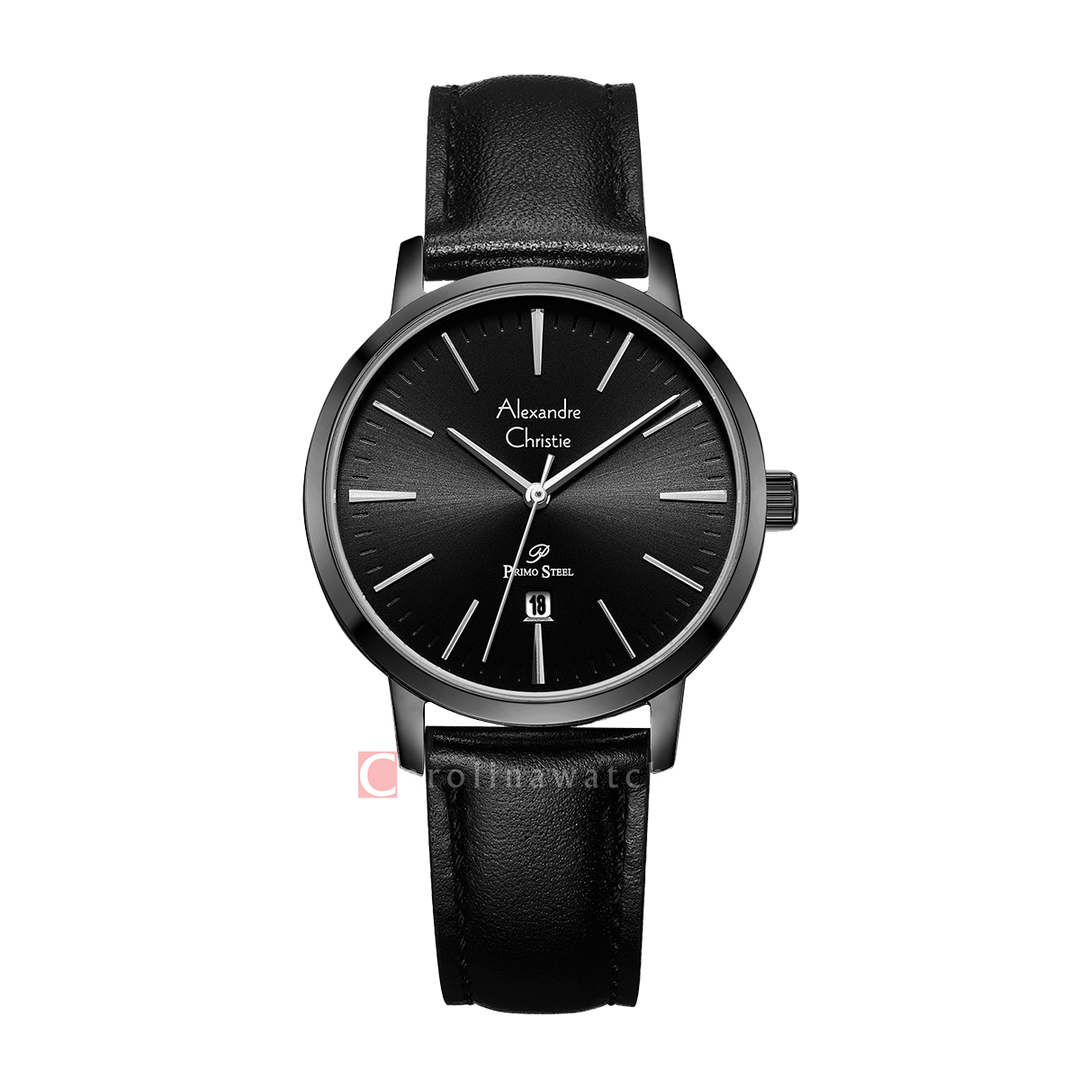 Jam Tangan Alexandre Christie Primo Steel AC 1028 LDLIPBA Women Black Dial Black Leather Strap