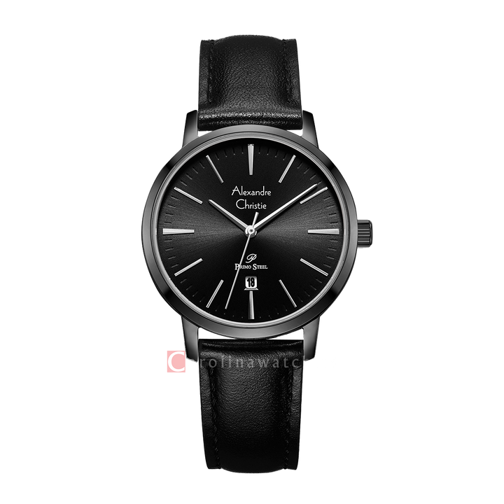 Jam Tangan Alexandre Christie Primo Steel AC 1028 LDLIPBA Women Black Dial Black Leather Strap