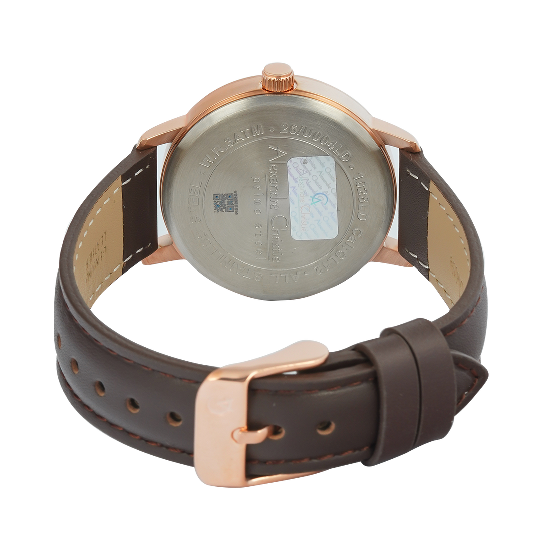 Jam Tangan Alexandre Christie Primo Steel AC 1028 LDLRGBABO Women Analog Dial Brown Leather Strap