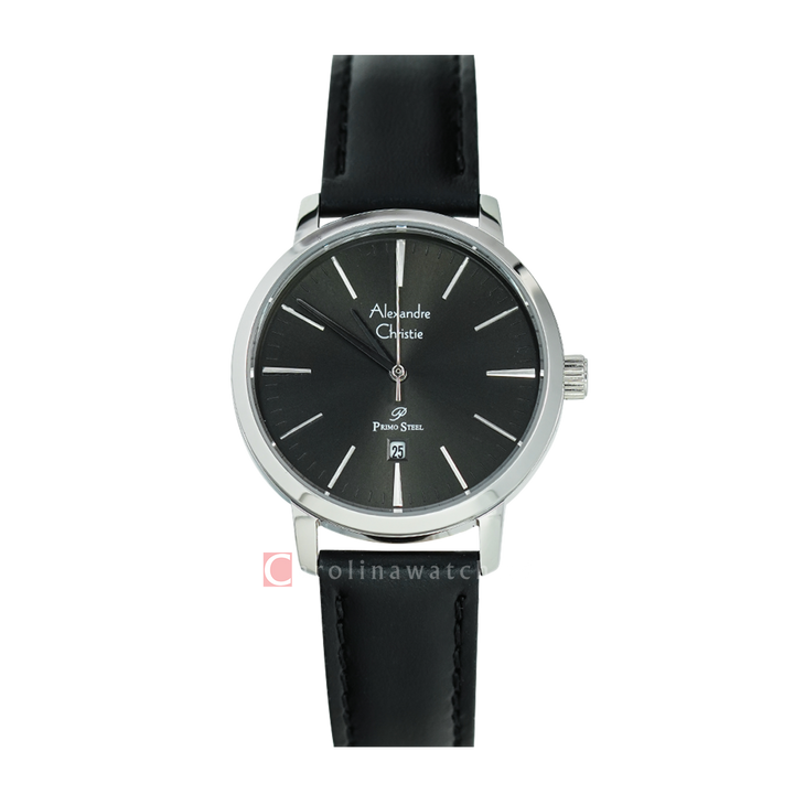 Jam Tangan Alexandre Christie Primo Steel AC 1028 LDLSSBA Women Black Dial Black Leather Strap