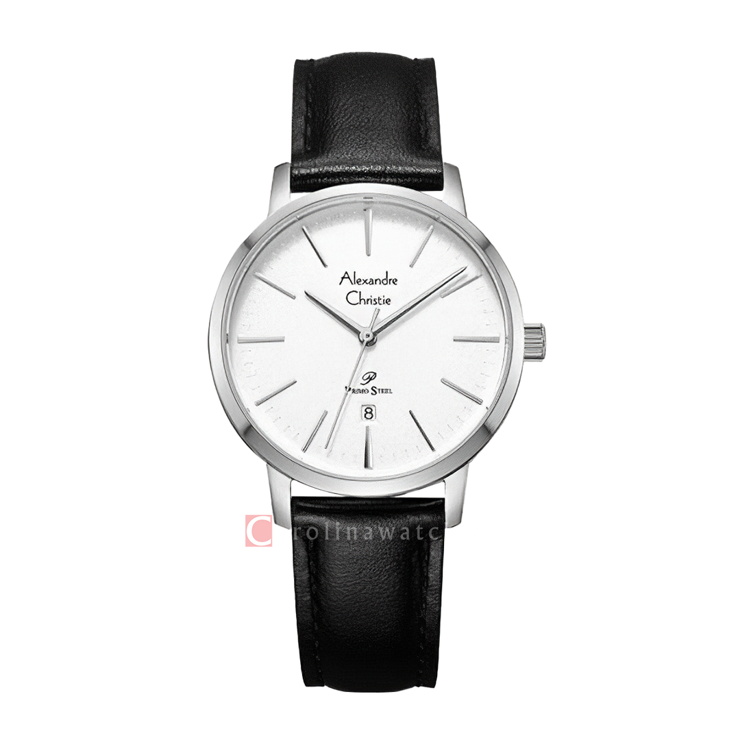 Jam Tangan Alexandre Christie Primo Steel AC 1028 LDLSSSL Women White Dial Black Leather Strap