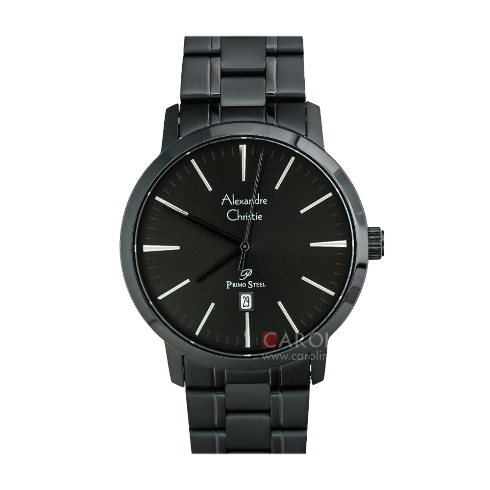 Jam Tangan Alexandre Christie Primo Steel AC 1028 MDBIPBA Men Black Dial Black Stainless Steel Strap