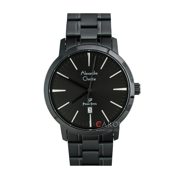 Jam Tangan Alexandre Christie Primo Steel AC 1028 MDBIPBA Men Black Dial Black Stainless Steel Strap
