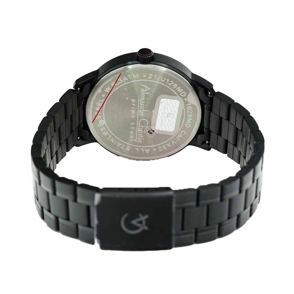 Jam Tangan Alexandre Christie Primo Steel AC 1028 MDBIPBA Men Black Dial Black Stainless Steel Strap