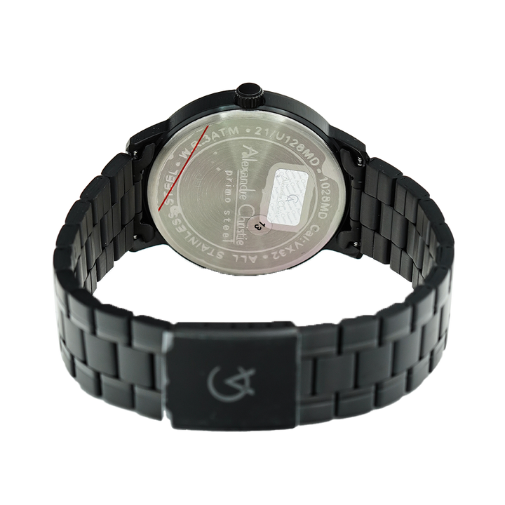 Jam Tangan Alexandre Christie Primo Steel AC 1028 MDBIPBA Men Black Dial Black Stainless Steel Strap