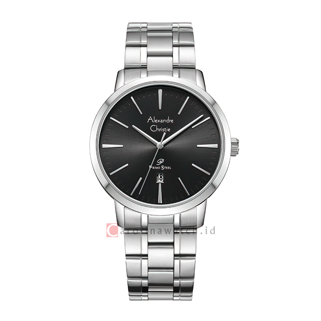 Jam Tangan Alexandre Christie Primo Steel AC 1028 MDBSSBA Men Black Dial Stainless Steel Strap